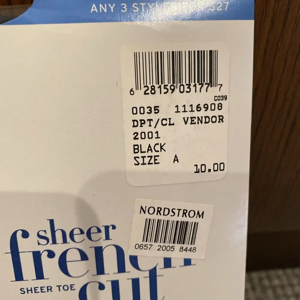 Nordstrom Sheer French Cut sheer toe Black size A Pantyhose‎ NOS Vintage